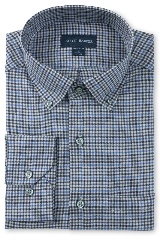 Lightweight Cotton Twill Mini Check Sport Shirt in Blue Multi by Scott Barber Preppy Men's College