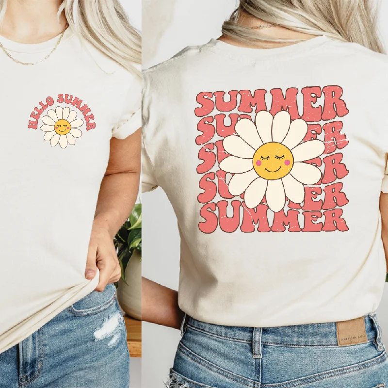 Hello Summer Front & Back Graphic Women's T-shirt Preppy Men's College