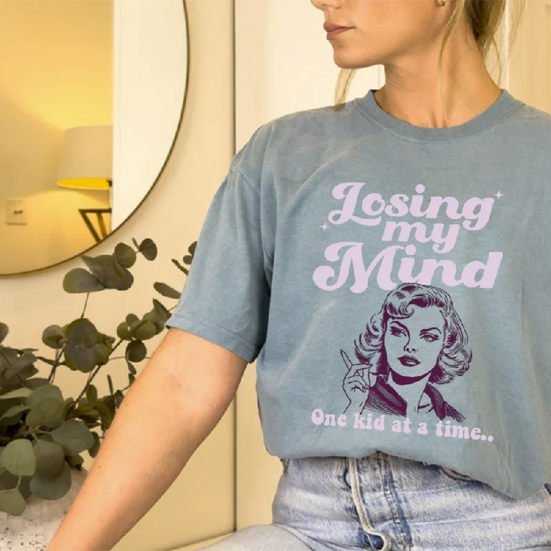 Losing My Mind Retro Oversized Acid Wash Tee Trendy Men's Scandinavian